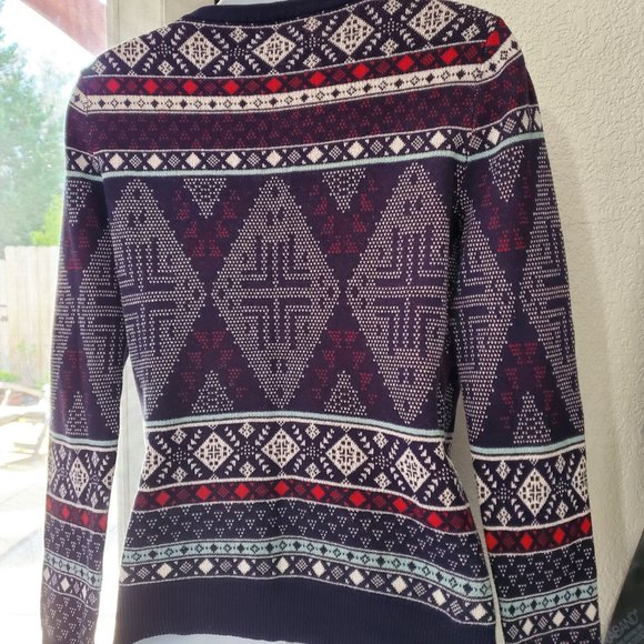 Women's/Girl's Geometric Pattern Navy Button Front Cardigan Sz Small 100% Cotton - Picture 2 of 4